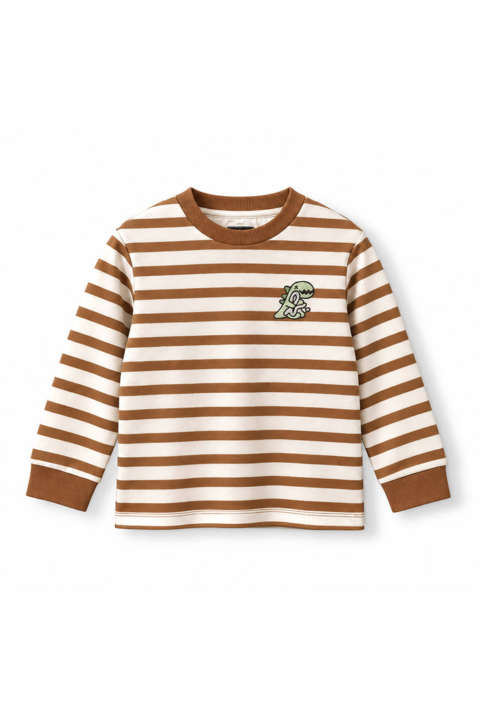 Boys Striped Dino Badge Long Sleeve T-Shirt