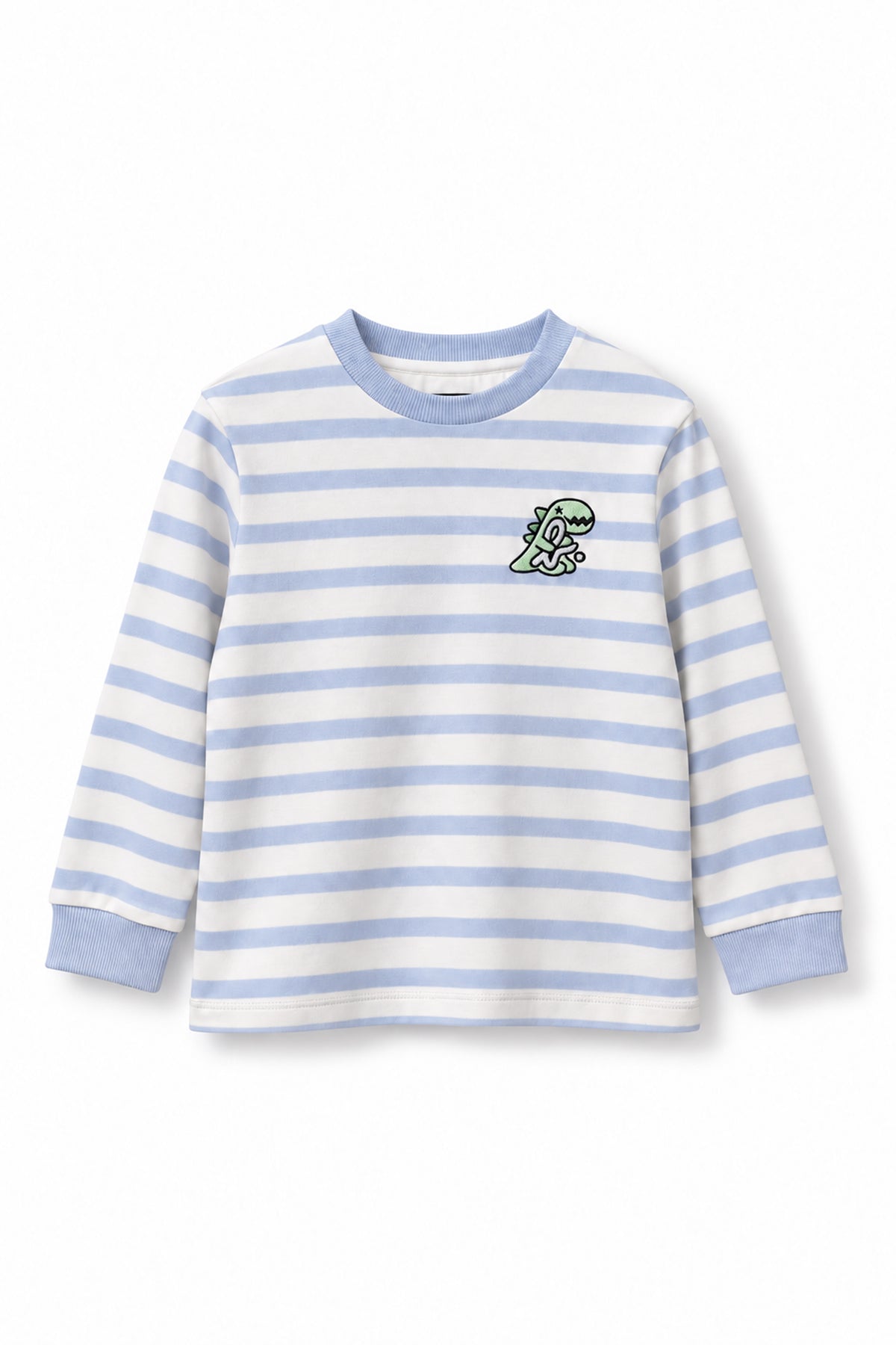 Boys Striped Dino Badge Long Sleeve T-Shirt