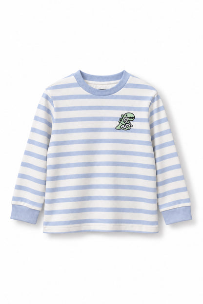 Boys Striped Dino Badge Long Sleeve T-Shirt