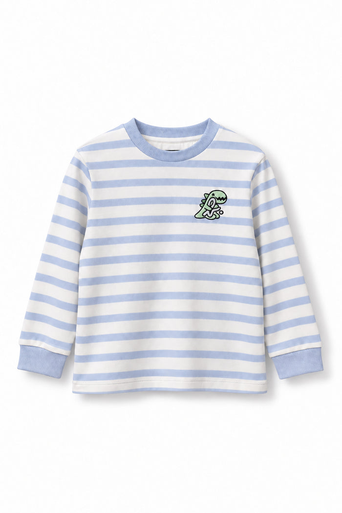 Boys Striped Dino Badge Long Sleeve T-Shirt
