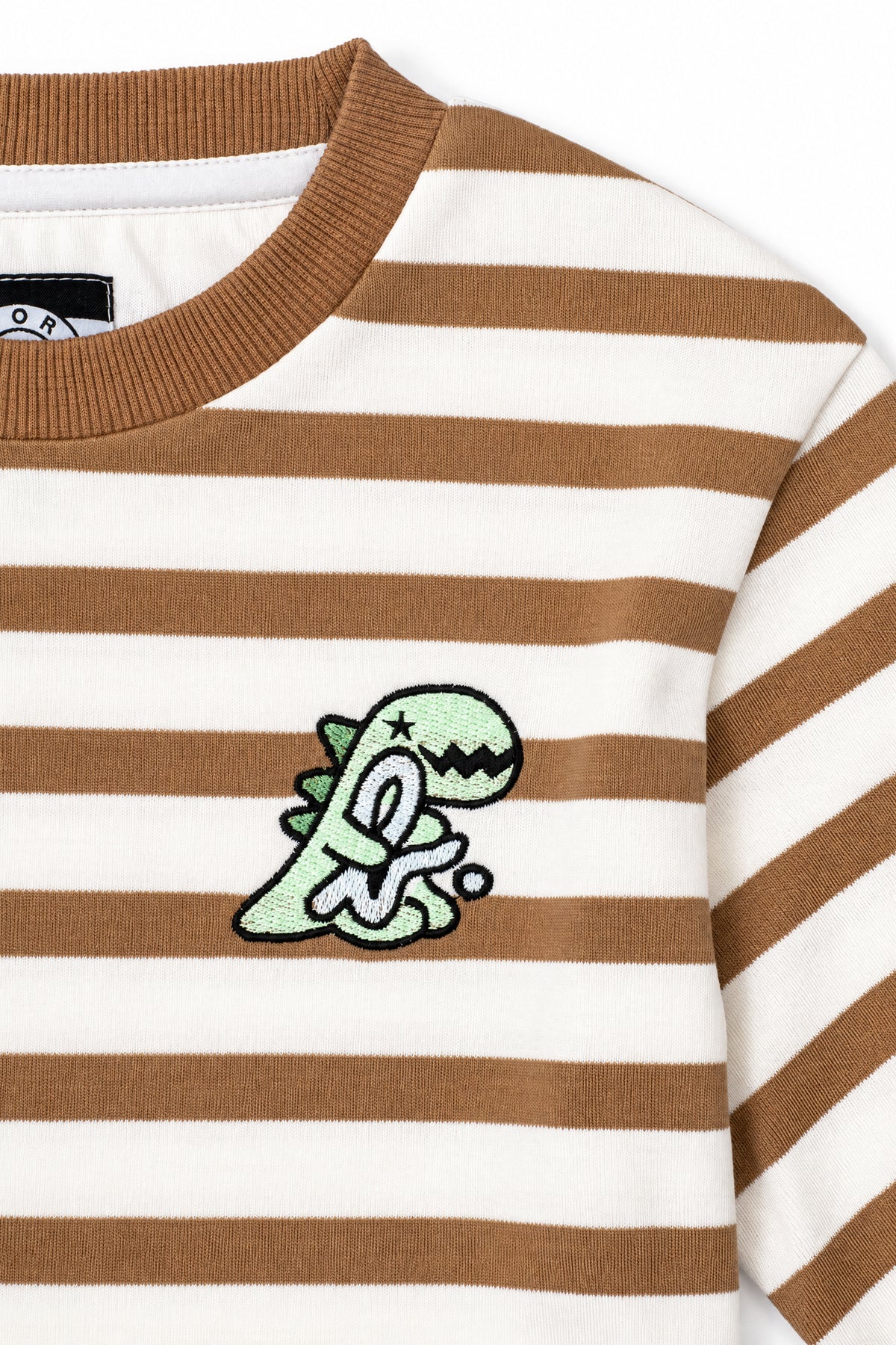 Boys Striped Dino Badge Long Sleeve T-Shirt