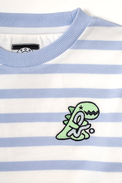 Boys Striped Dino Badge Long Sleeve T-Shirt
