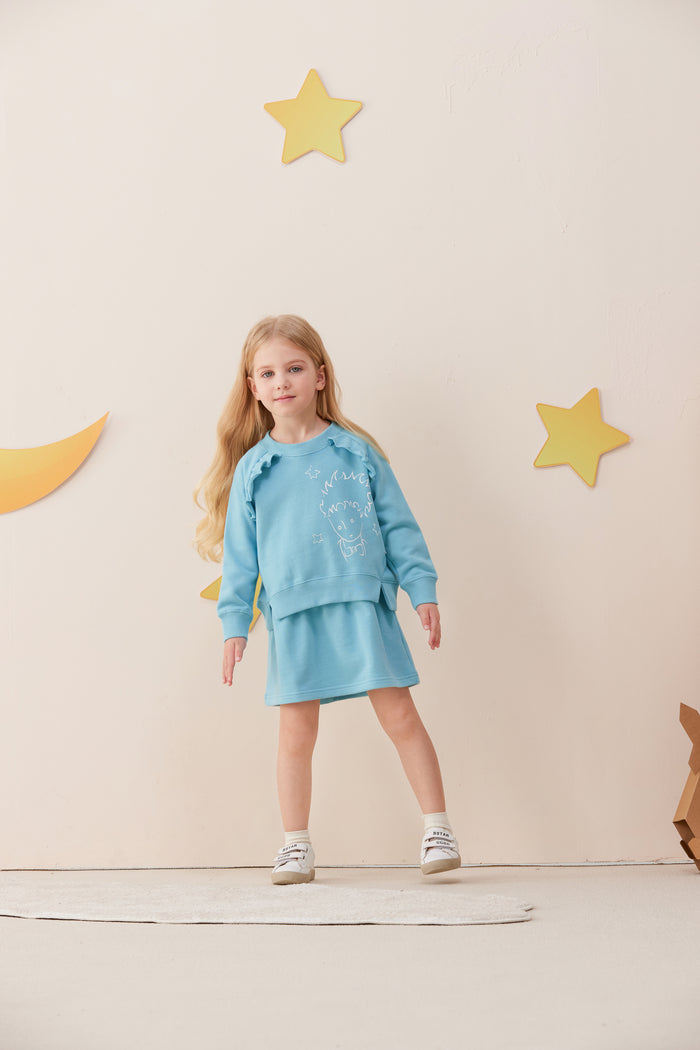 Vauva x Le Petit Prince - Girls Sweater & Dress (2 piece Set/Blue) model sweater front