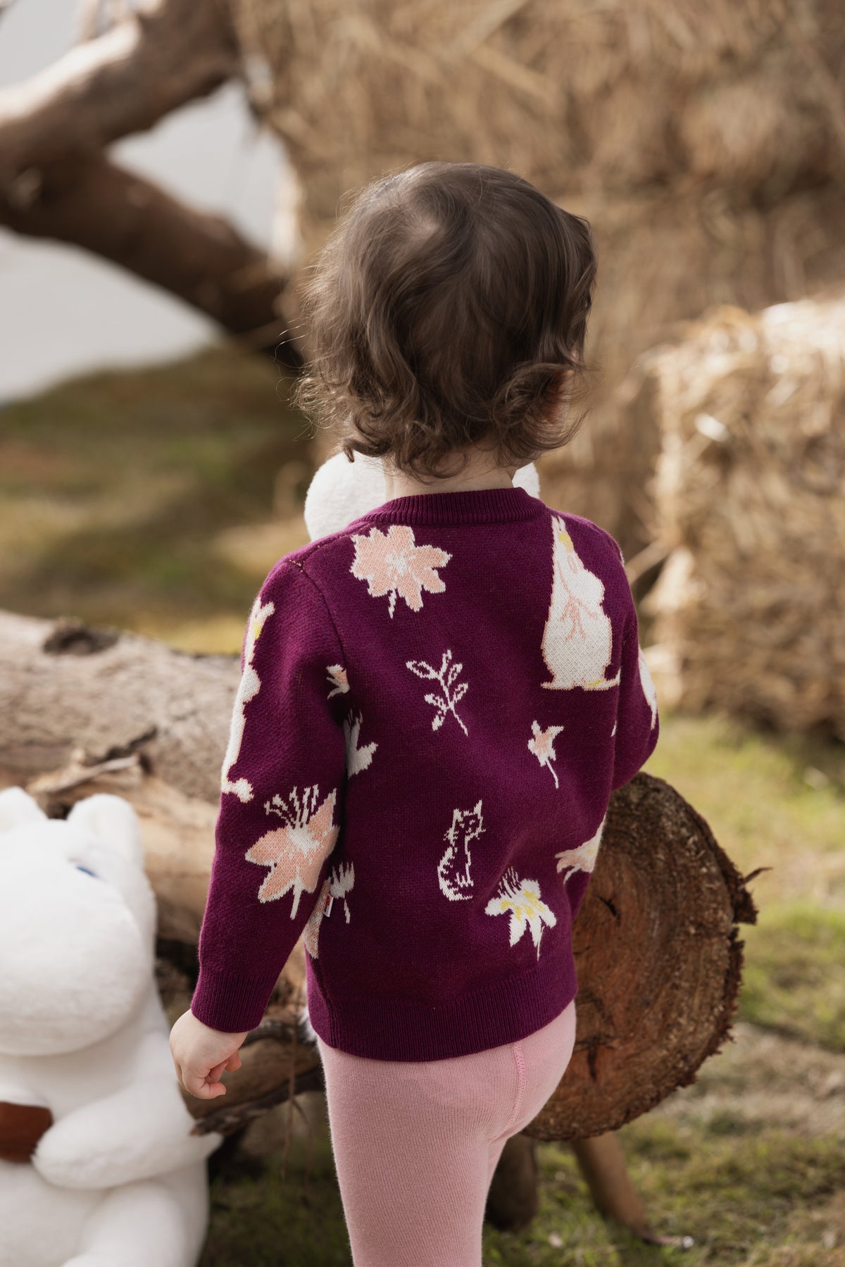 Vauva x Moomin FW23 - Baby Girls Moomin Pattern Long Sleeve Knit Jacket (Purple) model back