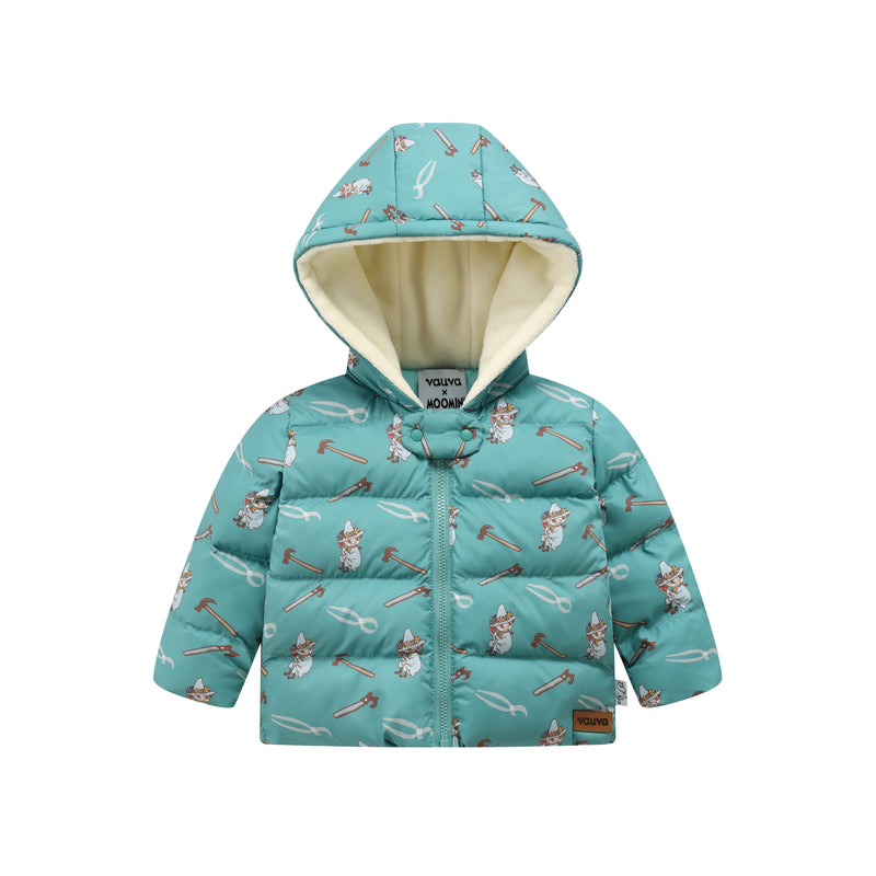 Vauva x Moomin FW23 - Baby Boys Moomin All Over Print Padded Jacket with Hood (Green) product image front