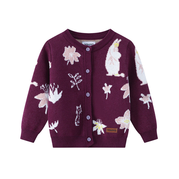 Vauva x Moomin FW23 - Baby Girls Moomin Pattern Long Sleeve Knit Jacket (Purple)