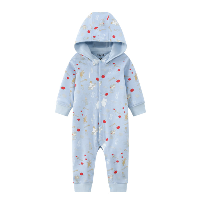 Vauva x Moomin FW23 - 男嬰姆明全印花棉質連帽長袖連身衣 (藍色)