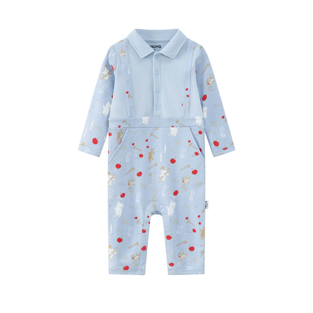 Vauva x Moomin FW23 - Baby Boys Moomin Semi-Print Cotton Long Sleeve Romper (Blue) product image front