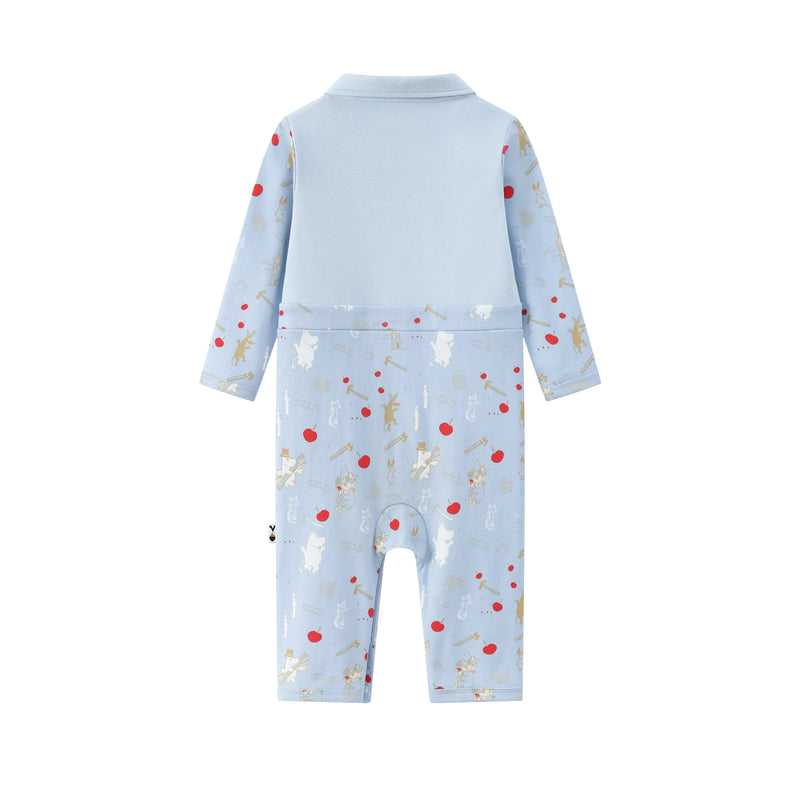 Vauva x Moomin FW23 - Baby Boys Moomin Semi-Print Cotton Long Sleeve Romper (Blue)