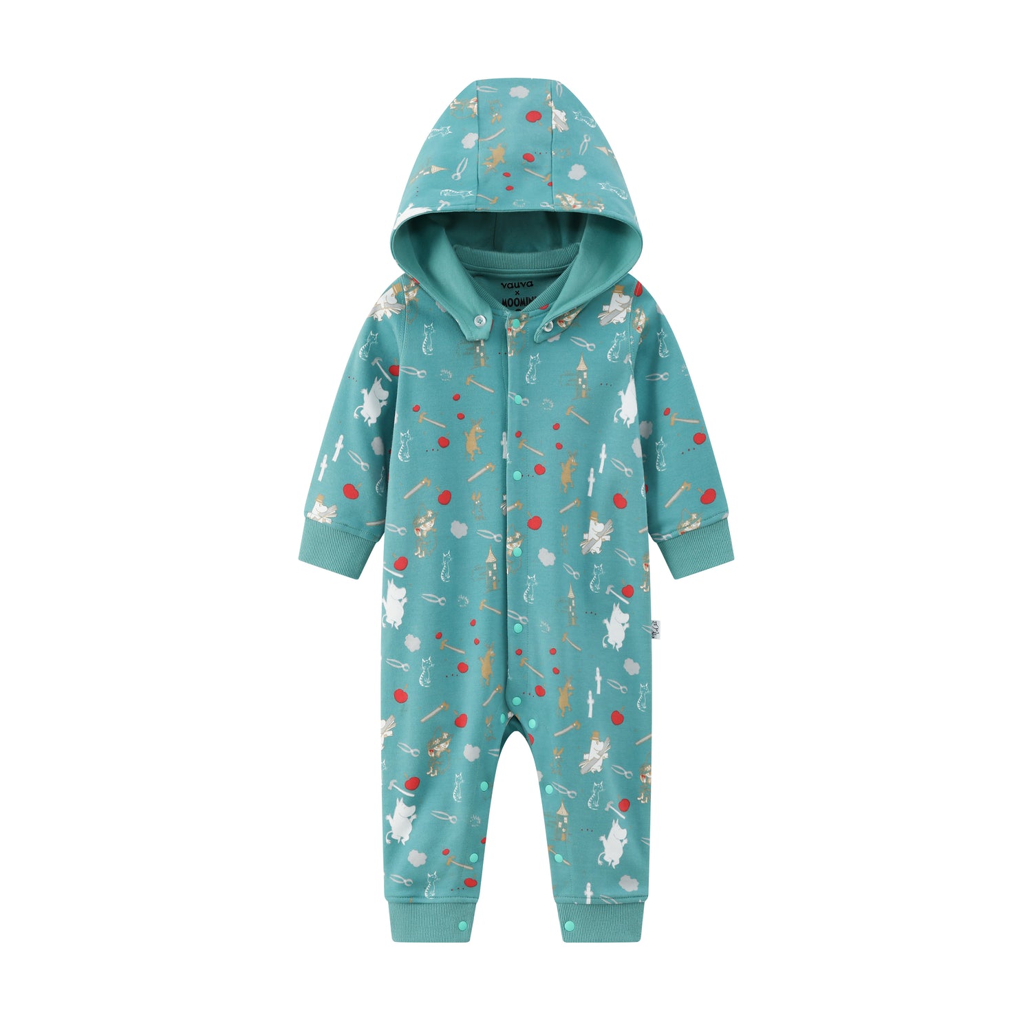 Vauva x Moomin Vauva x Moomin FW23 - Baby Boys Moomin All Over Print Cotton Hood Long Sleeve Romper (Green) Romper