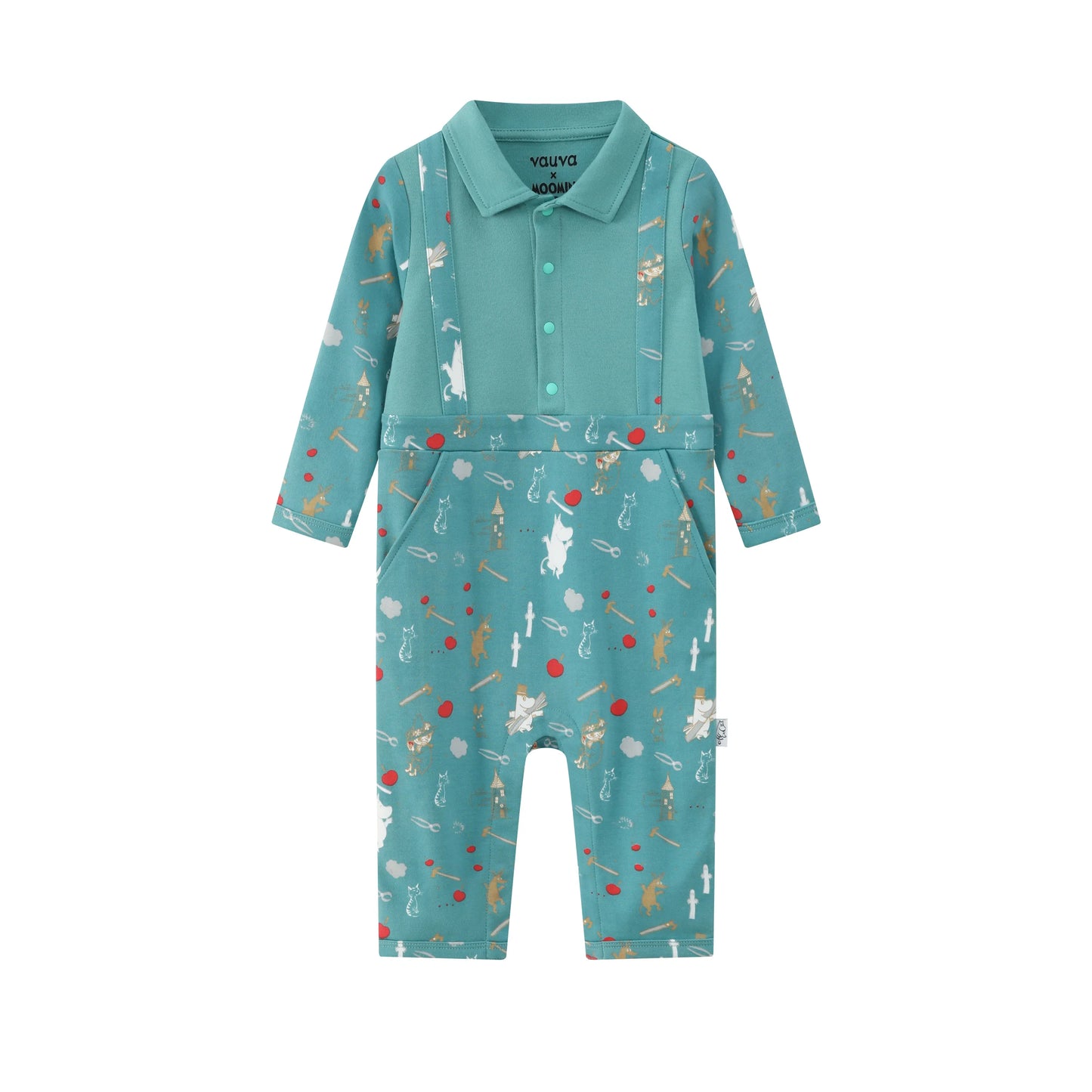 Vauva x Moomin Vauva x Moomin FW23 - Baby Boys Moomin Semi-Print Cotton Long Sleeve Romper (Green) Romper