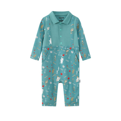 Vauva x Moomin Vauva x Moomin FW23 - Baby Boys Moomin Semi-Print Cotton Long Sleeve Romper (Green) Romper