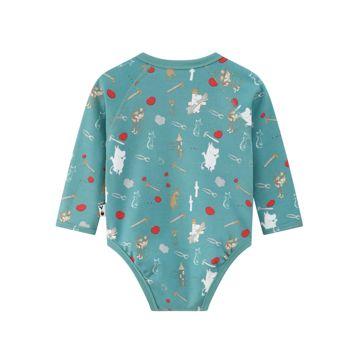 Vauva x Moomin FW23 - Baby Boys Moomin All Over Print Cotton Long Sleeve Bodysuit (Green)