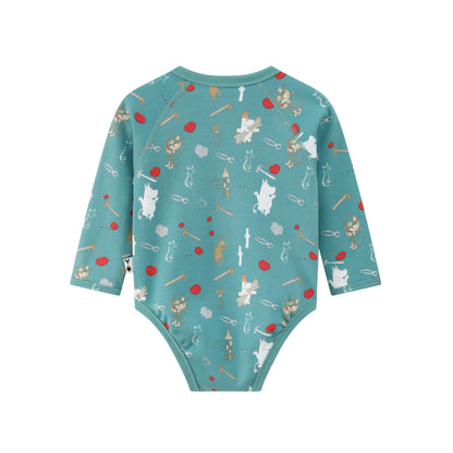 Vauva x Moomin Vauva x Moomin FW23 - Baby Boys Moomin All Over Print Cotton Long Sleeve Bodysuit (Green) Romper