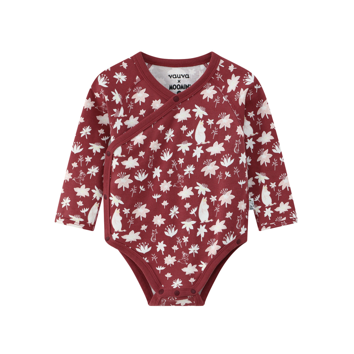 Vauva x Moomin FW23 - Baby Girls Moomin All Over Print Cotton Long Sleeve Bodysuit (Red) product image front