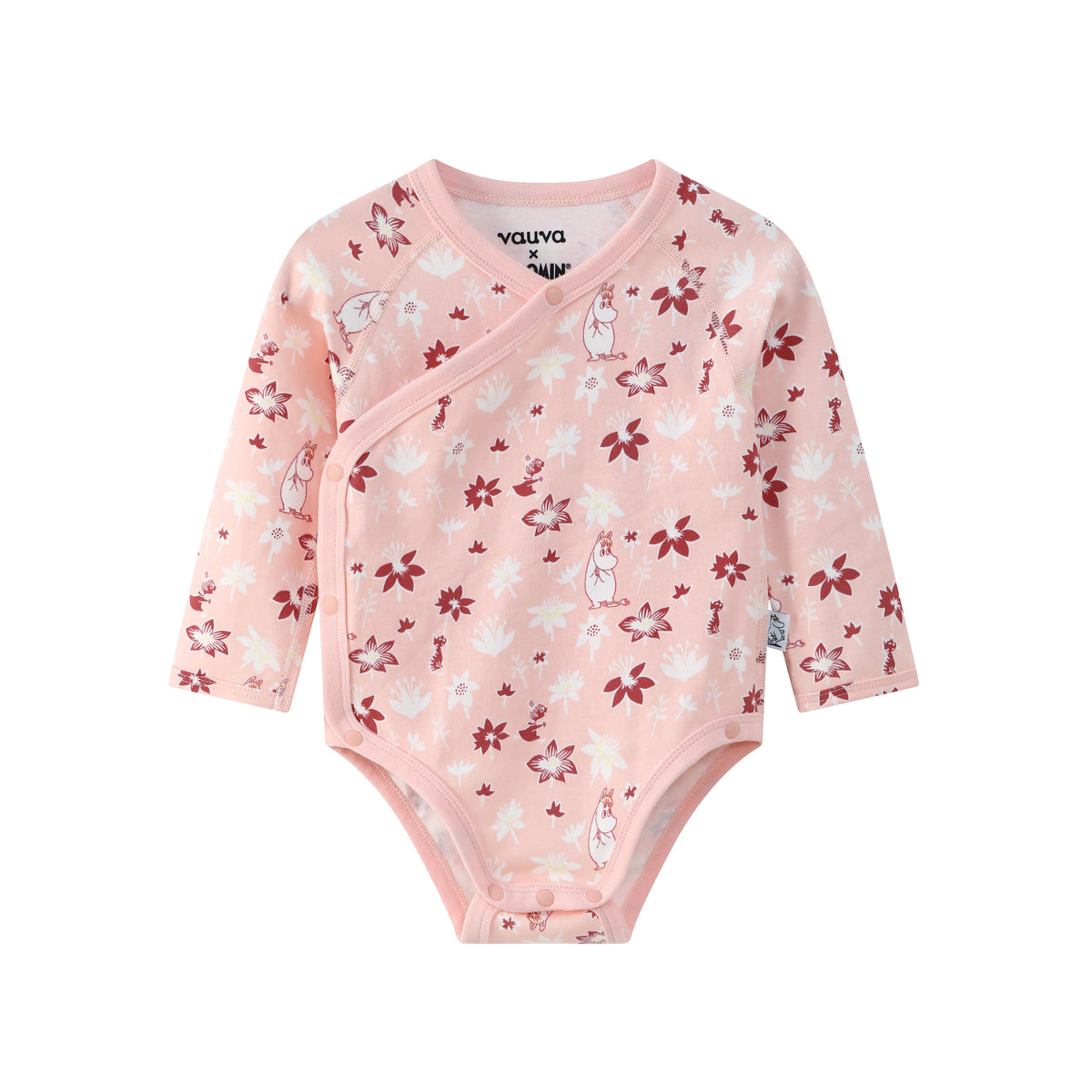 Vauva x Moomin FW23 - Baby Girls Moomin All Over Print Cotton Long Sleeve Bodysuit (Pink) product image front