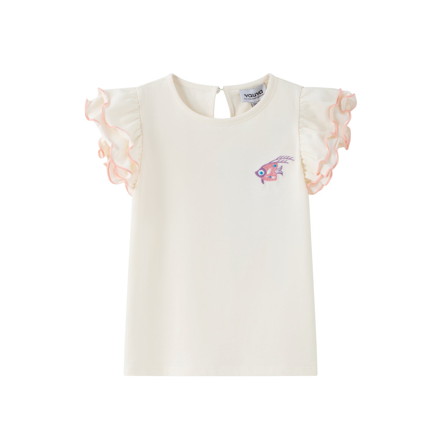 VAUVA Vauva SS24 - Toddler Girl Fish Embroidered Short Sleeve T-Shirt Top - White Top & Bottom Set