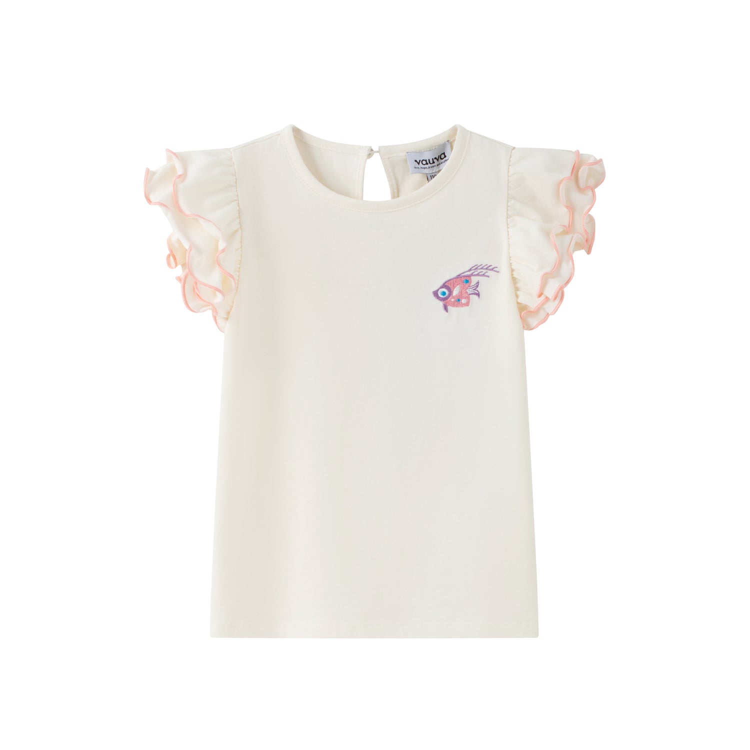 VAUVA Vauva SS24 - Toddler Girl Fish Embroidered Short Sleeve T-Shirt Top - White Top &amp; Bottom Set