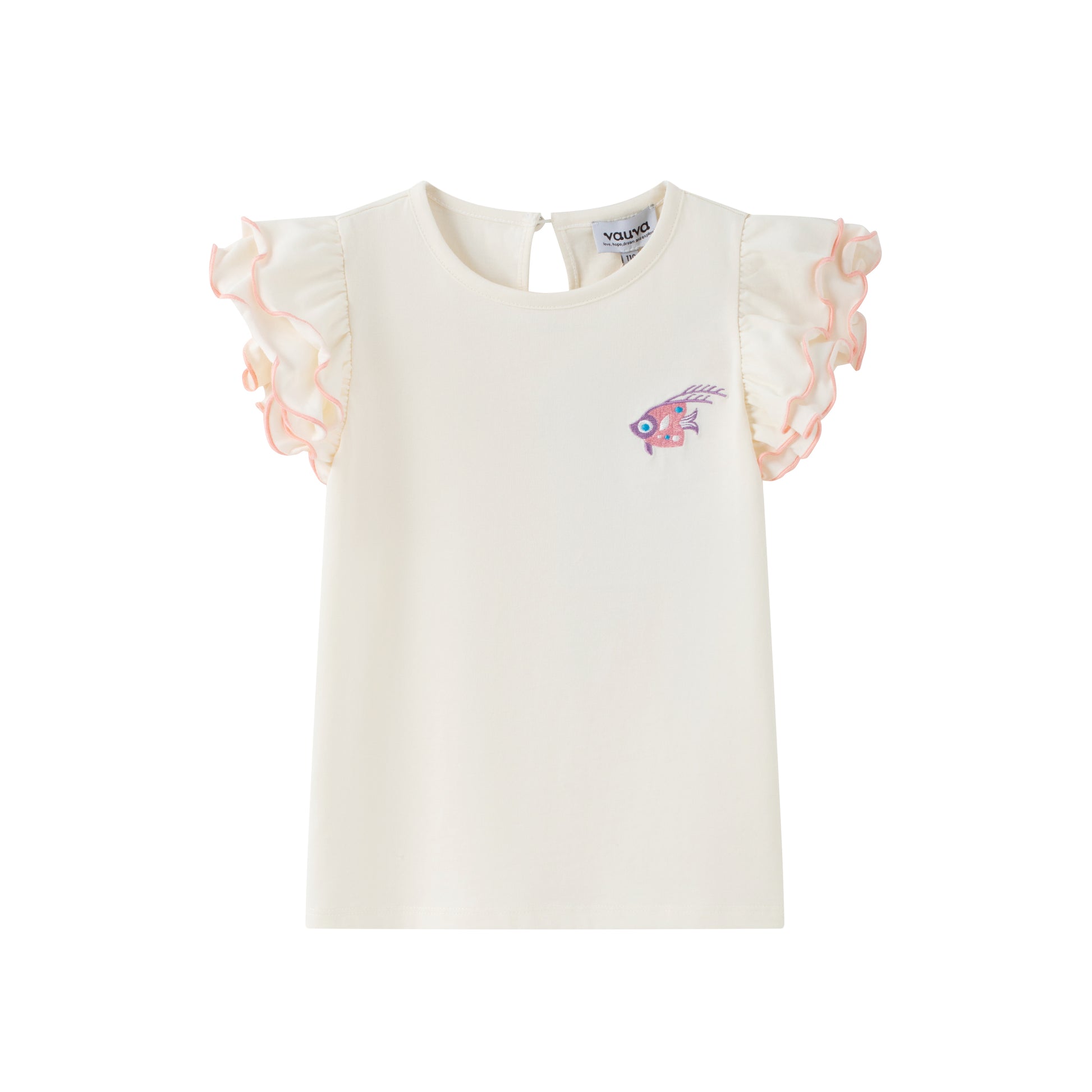 VAUVA Vauva SS24 - Toddler Girl Fish Embroidered Short Sleeve T-Shirt Top - White Top & Bottom Set