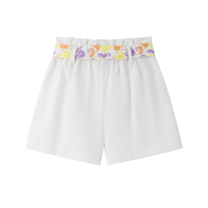 VAUVA Vauva SS24 - Toddler Girl Plain Print Short with Butterfly Knot - White Shorts