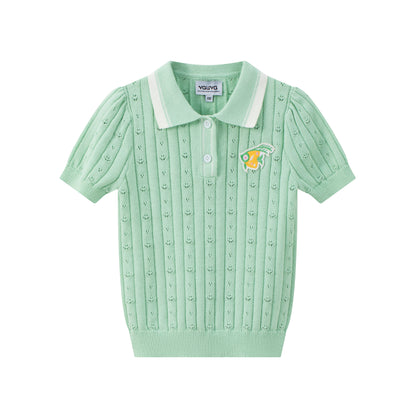 VAUVA Vauva SS24 - Girls Knitted Polo Sweater (Pastel Green) Sweater