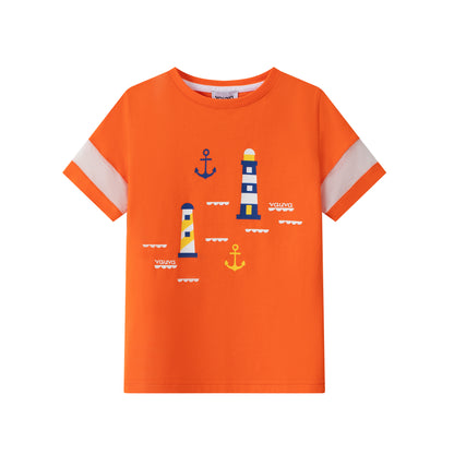 VAUVA Vauva SS24 - Toddler Sailor Hook&amp; Light House Print T-Shirt - Orange Tops