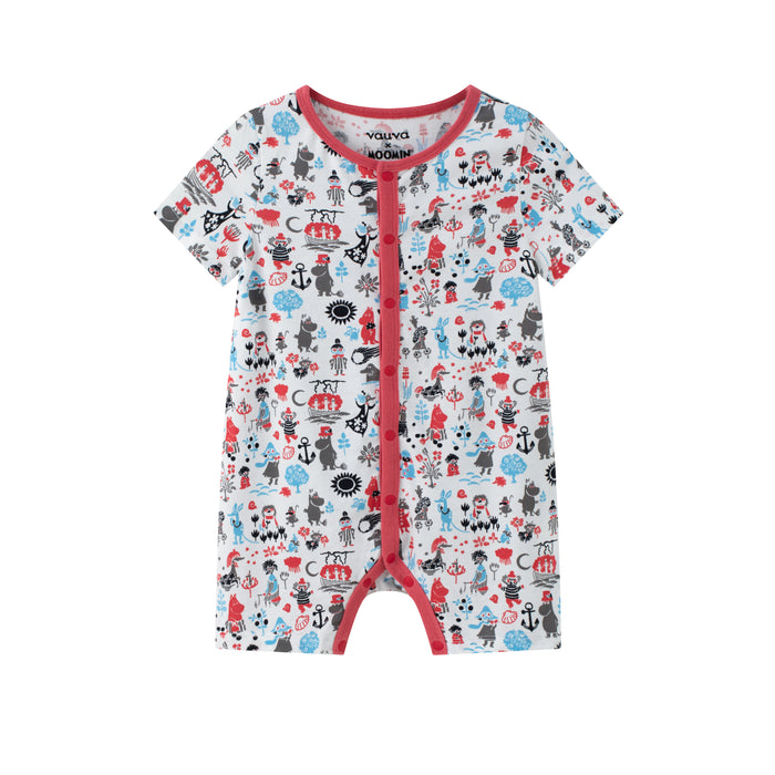 Vauva x Moomin - 嬰兒姆明紅藍印花短袖連身衣