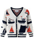VAUVA Vauva SS24 - Baby Boy Sail Boat Pattern Long Sleeve Cardigan - White Bodysuit