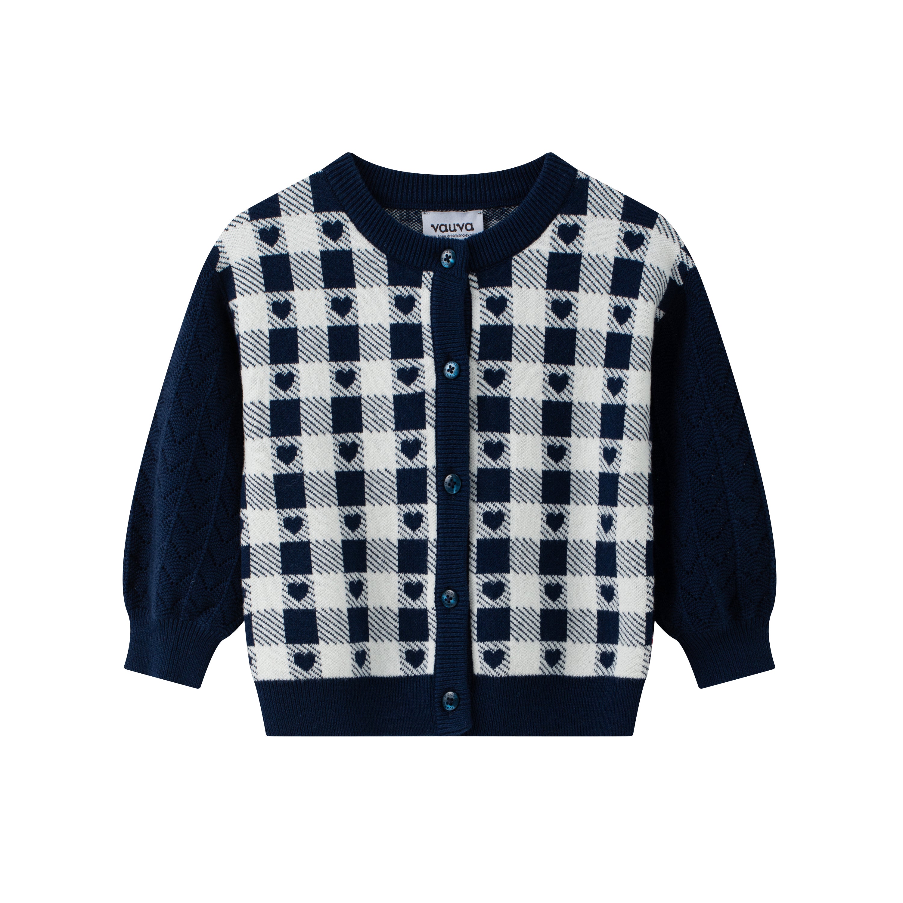 VAUVA Vauva SS24 - Baby Girl Plaid Long Sleeve Cardigan (Dark Blue) Cardigan