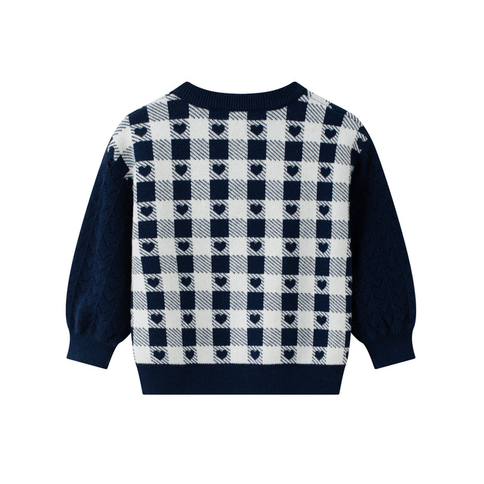 Vauva SS24 - Baby Girl Plaid Long Sleeve Sweater (Dark Blue) - Product 1