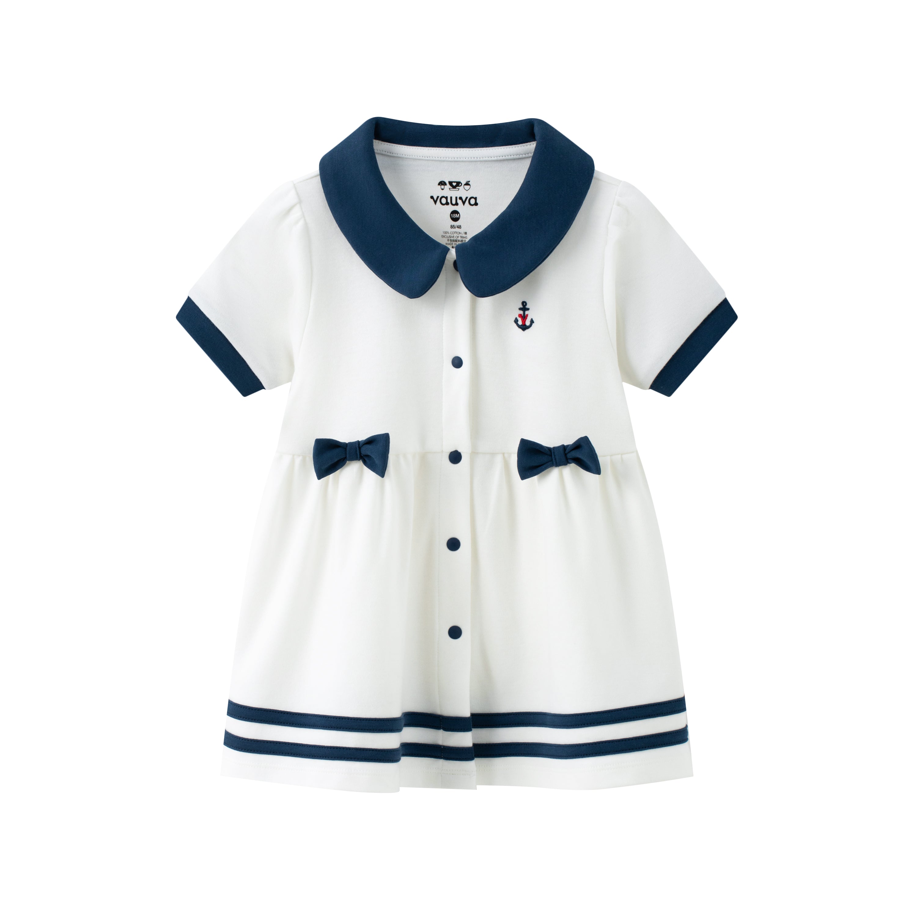 VAUVA Vauva SS24 - Baby Girl Sailor Hook Embroidered Shirt Dress (Blue) Dress