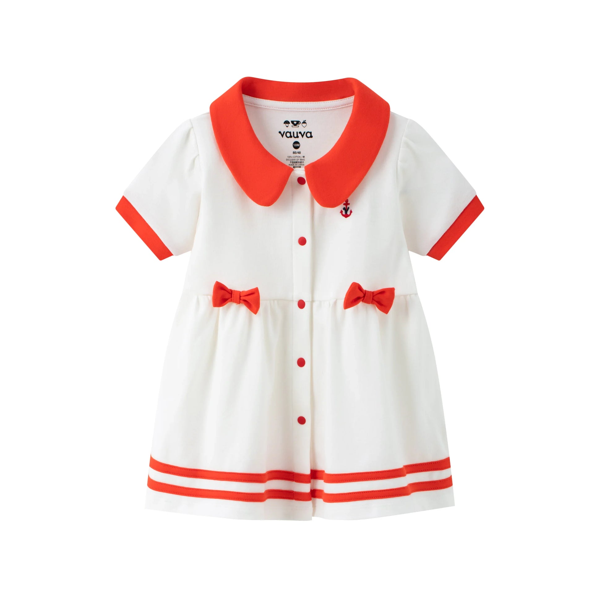 VAUVA Vauva SS24 - Baby Girl Sailor Hook Embroidered Shirt Dress (Red) Dress