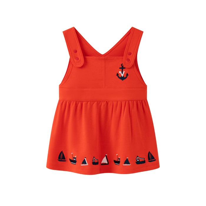 Vauva SS24 - Baby Girl Sailing Embroidered Tank Dress (Red) product image front