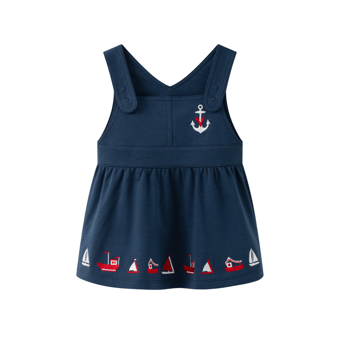 Vauva SS24 - Baby Girl Sailing Embroidered Tank Dress (Blue) product image front