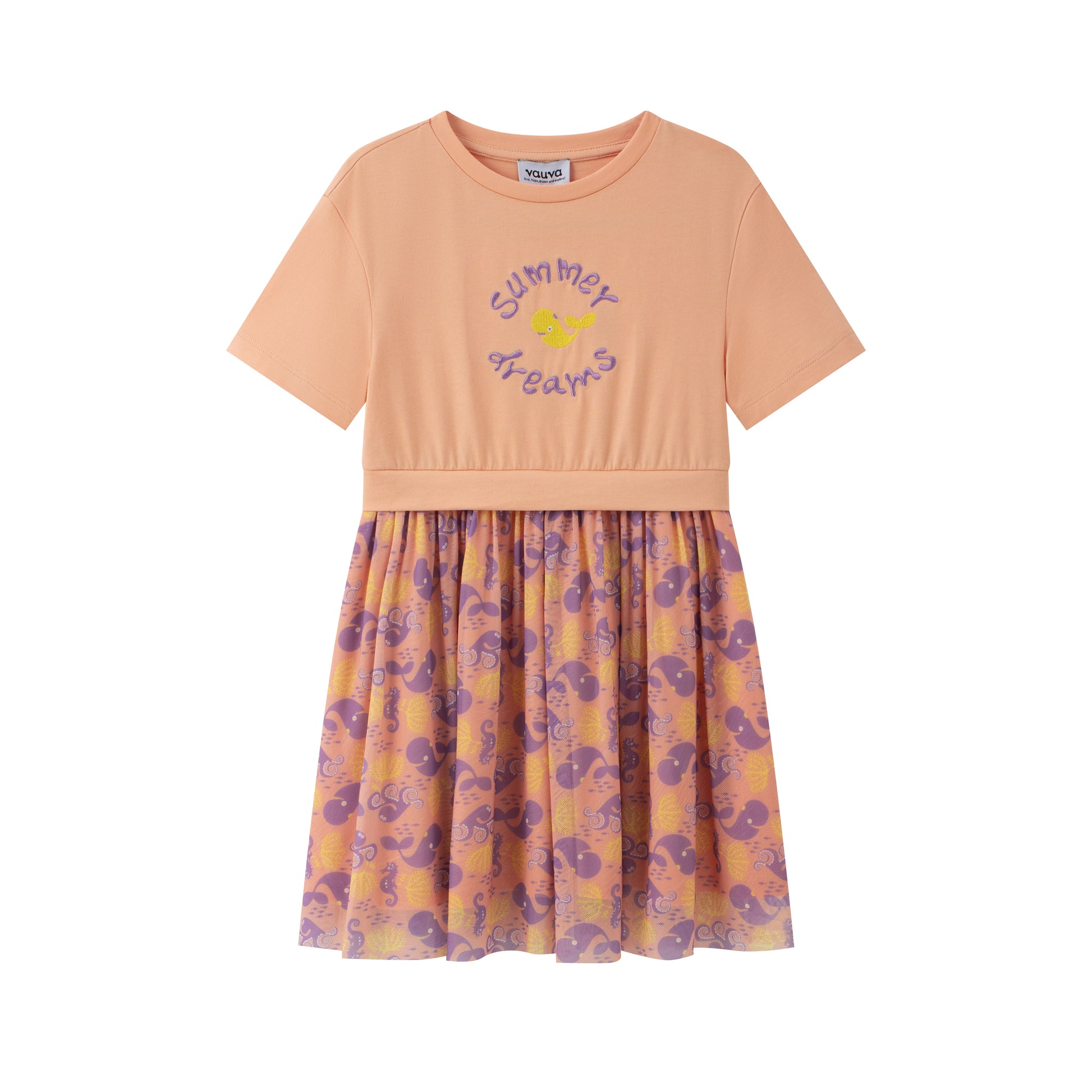 VAUVA Vauva SS24 - Toddler Girl Summer Dreams Embroidered Short Sleeve Dress - Apricot Dresses