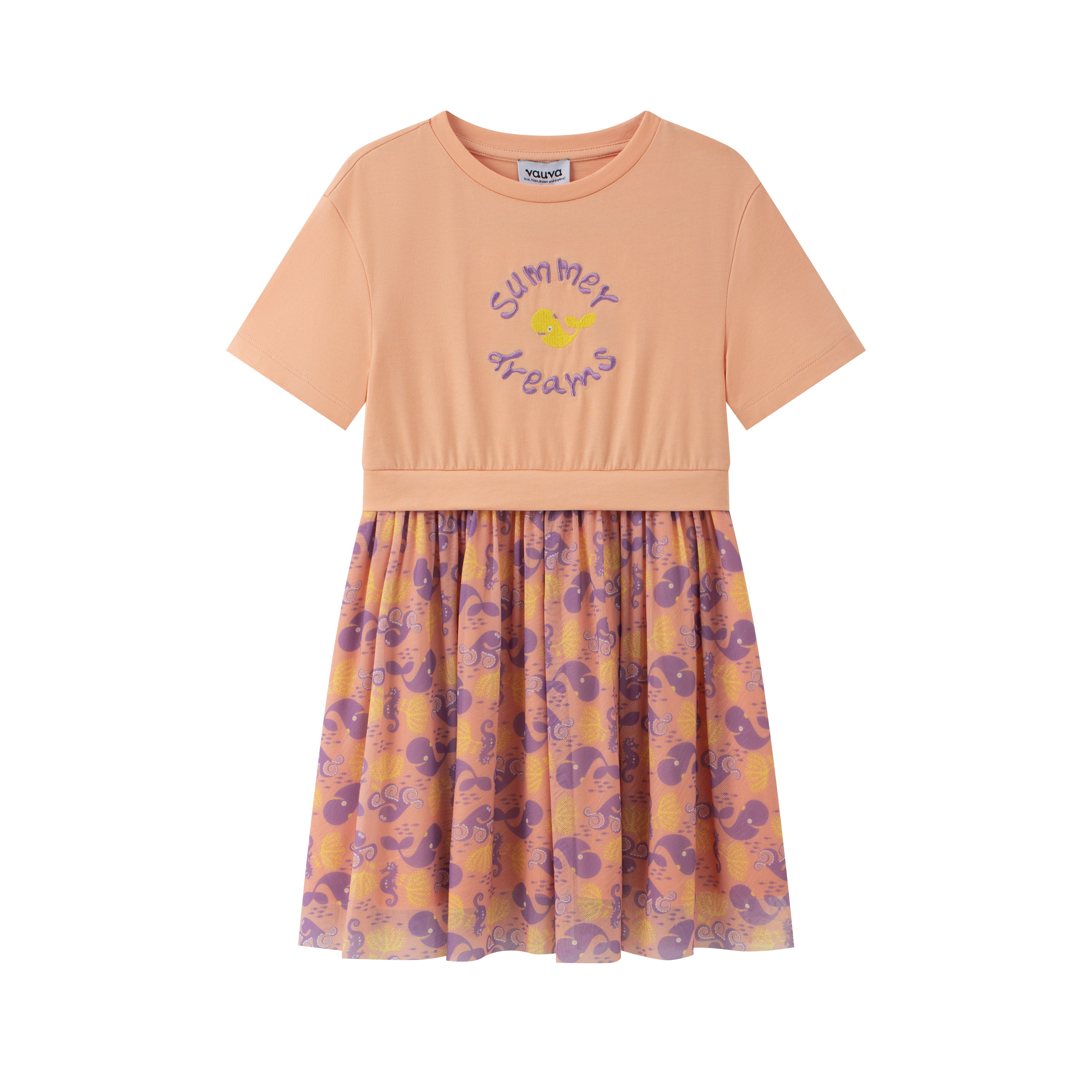 VAUVA Vauva SS24 - Toddler Girl Summer Dreams Embroidered Short Sleeve Dress - Apricot Dresses