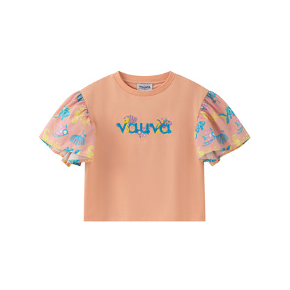 VAUVA Vauva SS24 - Toddler Girl Vauva Logo Embroidered Short Sleeve T-Shirt Top - Apricot Tops