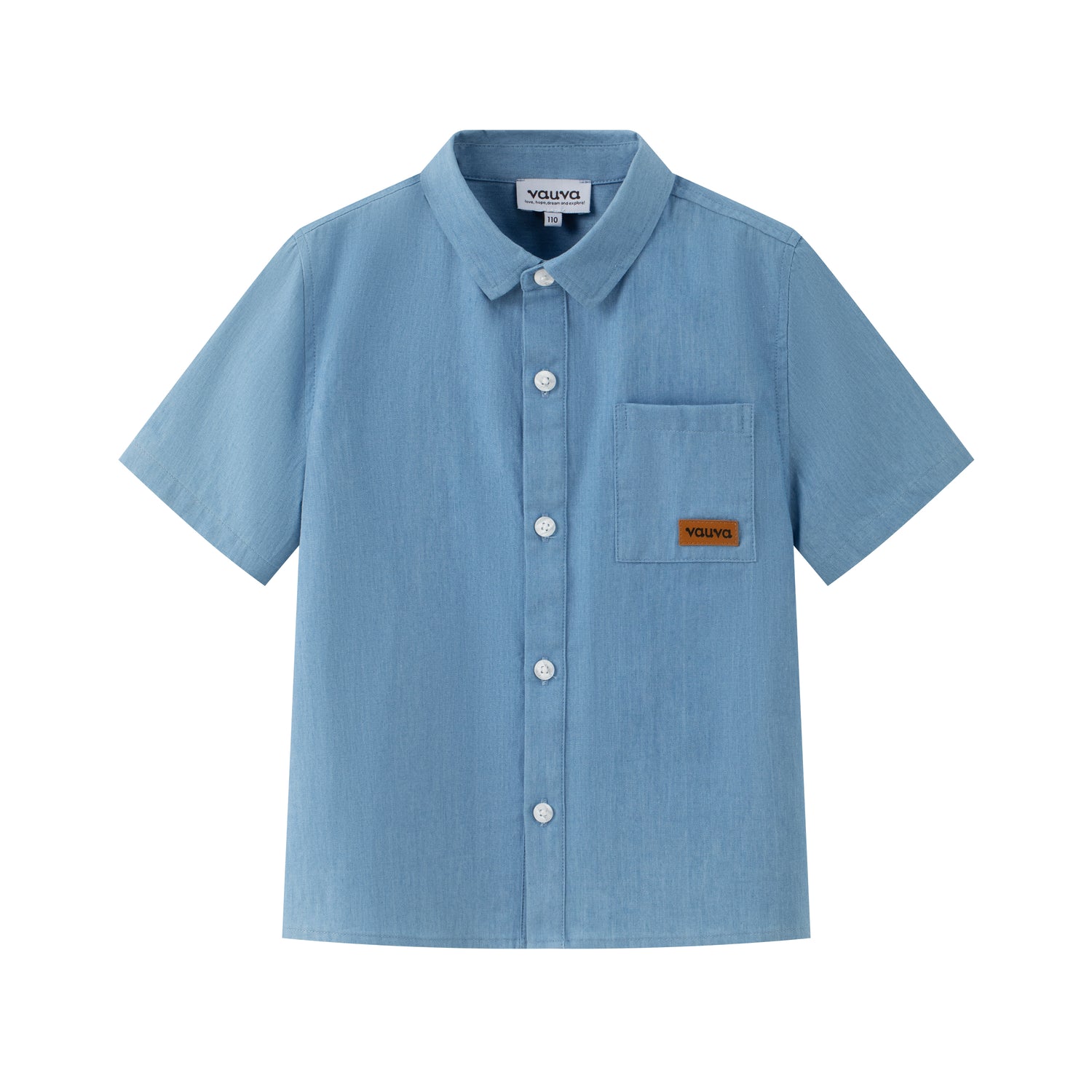 VAUVA Vauva SS24 - Toddler Plain Print Short Sleeves Shirt with Pocket - Blue Shirts