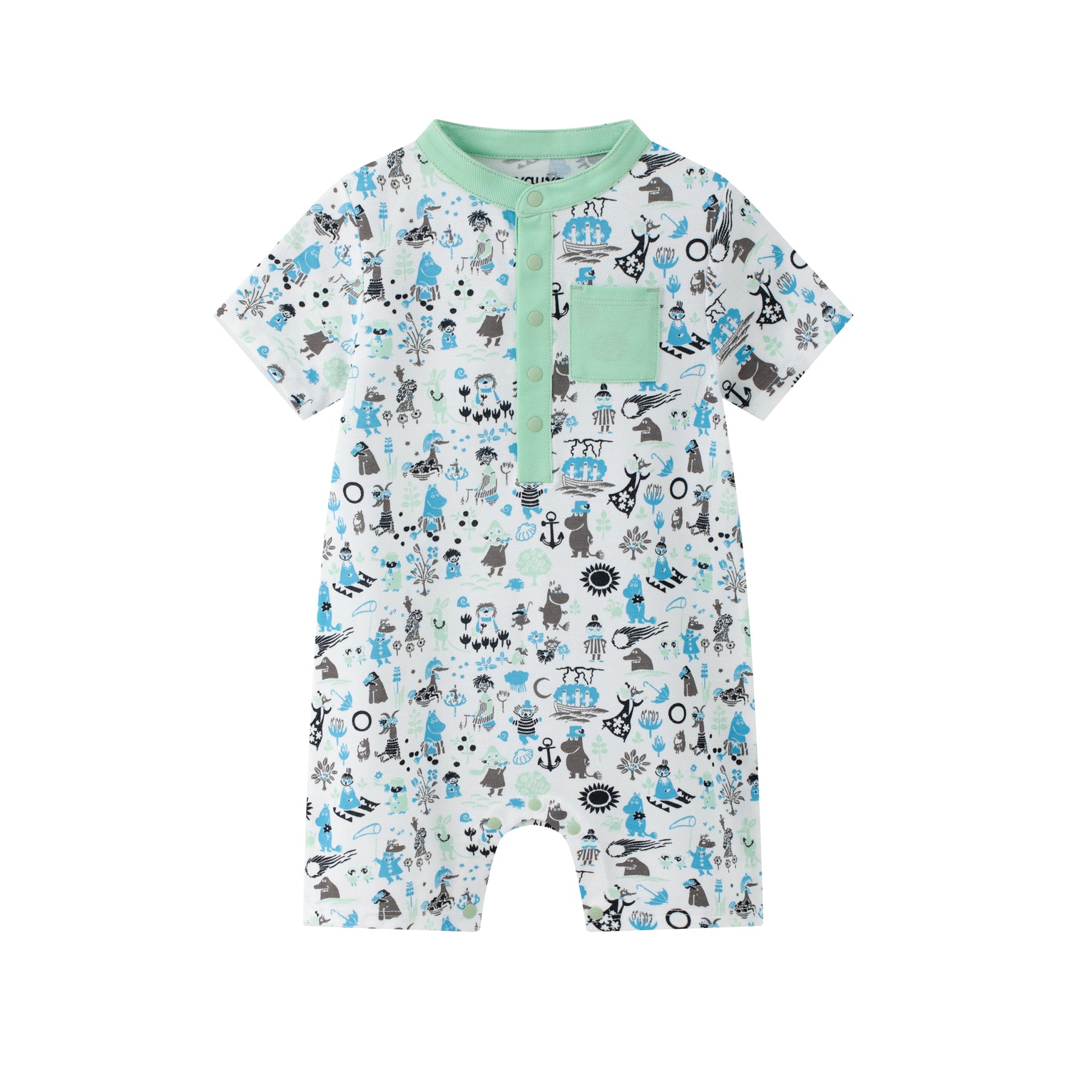 Vauva x Moomin Vauva x Moomin- Baby Boy Moomin All Over Print Romper with Pocket - Pastel Green Romper