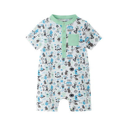 Vauva x Moomin Vauva x Moomin- Baby Boy Moomin All Over Print Romper with Pocket - Pastel Green Romper