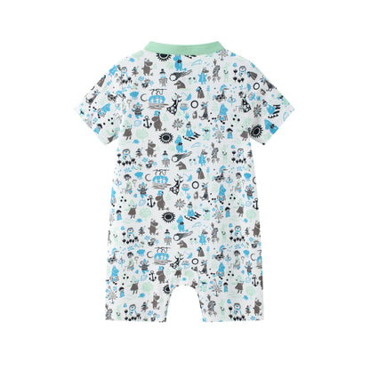 Vauva x Moomin Vauva x Moomin- Baby Boy Moomin All Over Print Romper with Pocket - Pastel Green Romper