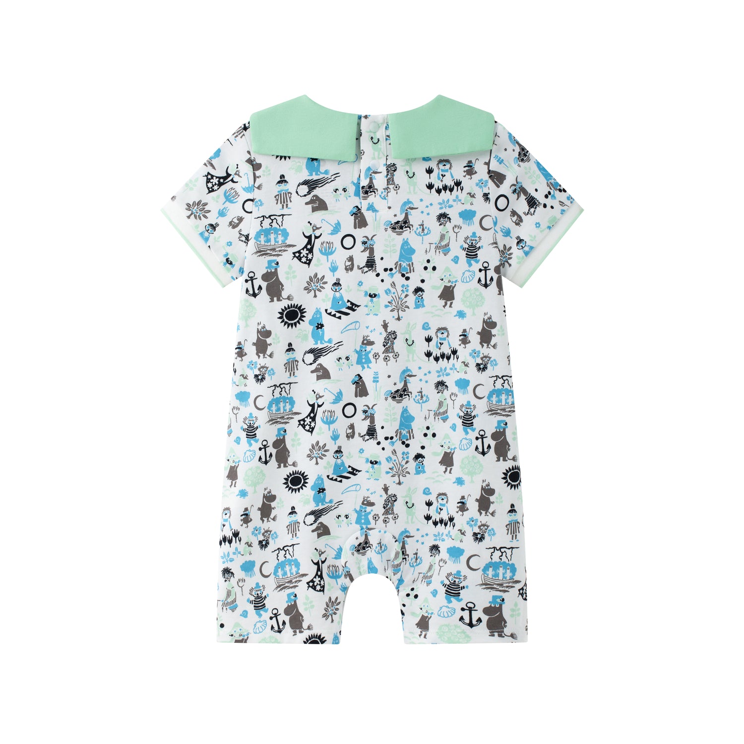 Vauva x Moomin Vauva x Moomin- Baby Boy Moomin All Over Print Romper with Shape Collar - Pastel Green Romper