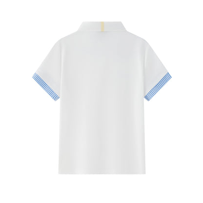 Vauva x Le Petit Prince Vauva x Le Petit Prince - Toddler Boy Trims Yarn Dyed Stripe Polo Shirt - White Polo Shirt