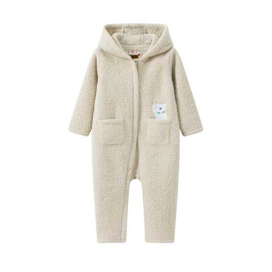 Bear-Embroidered Teddy Pramsuit