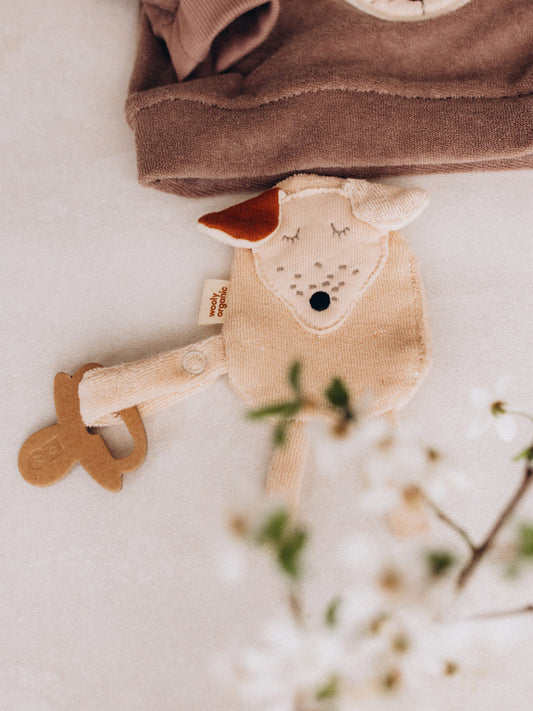 Crinkle Dog With Wooden Teether