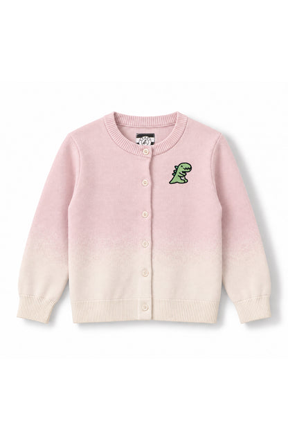 Girls Gradient Dino Patch Knit Cardigan