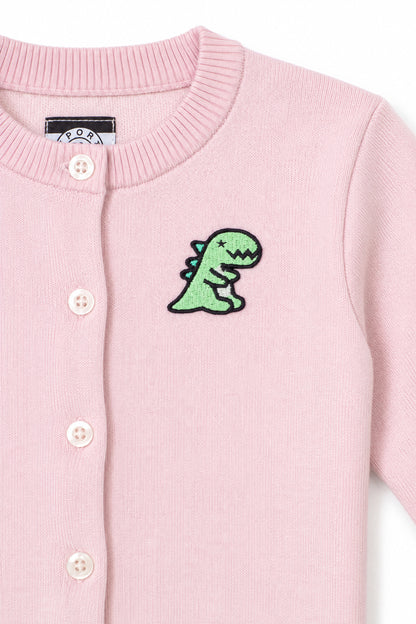 Girls Gradient Dino Patch Knit Cardigan