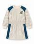 Girls Pinstripe Dino Patch Elastic Waist Dress