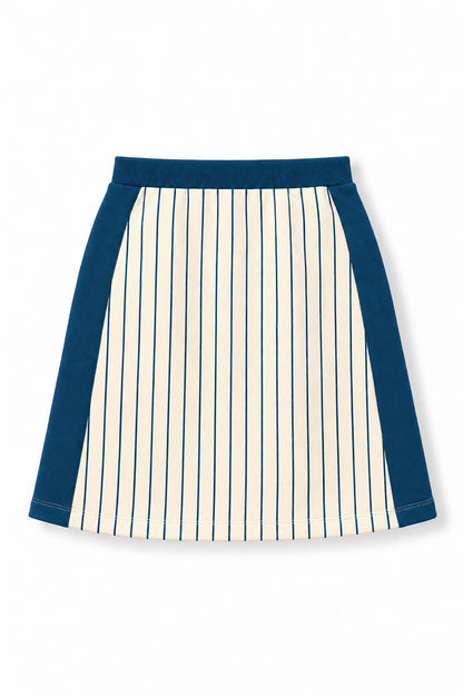 Girls Pinstripe Button-Front Dino Patch A-Line Skirt