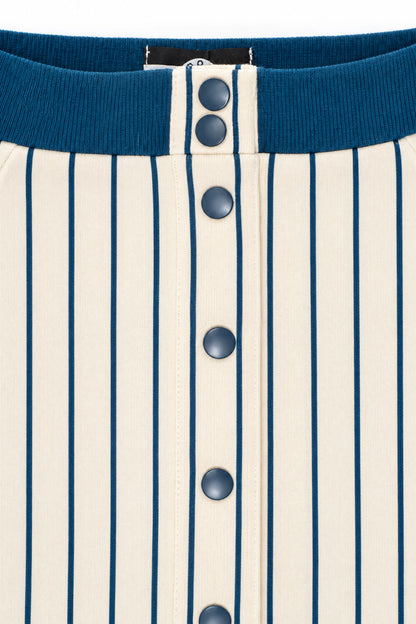 Girls Pinstripe Button-Front Dino Patch A-Line Skirt